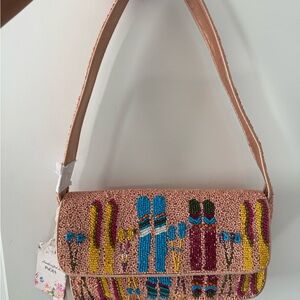 Embroidered ski Beaded Shoulder Bag - Multicolor